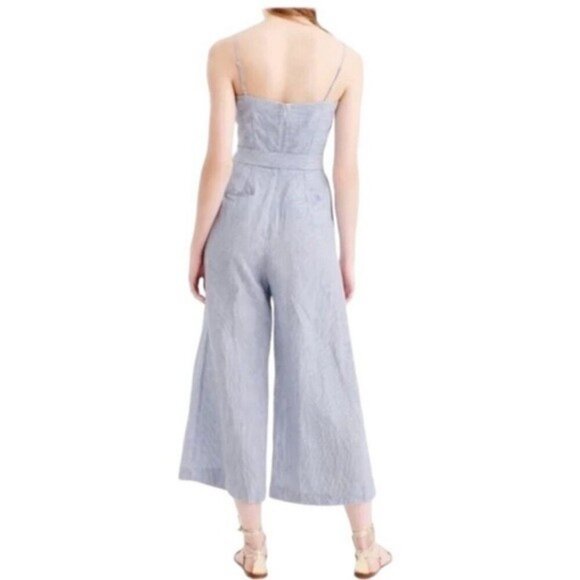 Banana Republic Blue Striped Linen Blend Tie-Waist Wide Leg Jumpsuit Size 12P - Picture 2 of 7